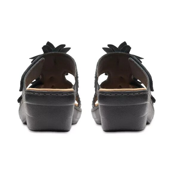 Clarks Merliah Raelyn Flower Wedge Sandals 8 Black Leather MSRP $100 - Picture 3 of 4